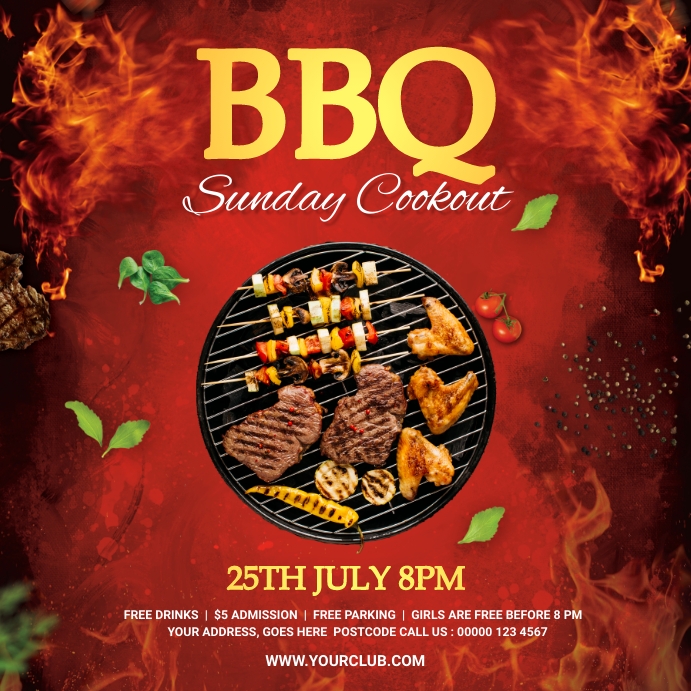Barbecue Party, Food Menu Flyer Instagram Post template