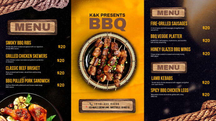 Barbecue tri fold brochure Ekran reklamowy (16:9) template