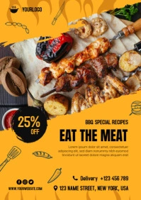 Barbeque Meat Restaurant Poster Template A4
