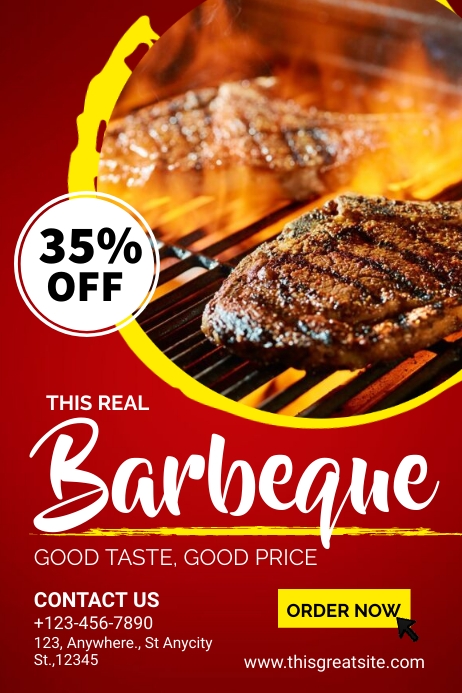 Barbeque Promo Red & yellow poster Template | PosterMyWall
