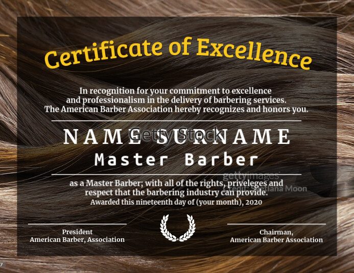 Barber Excellence Certificate Template Folder (US Letter)