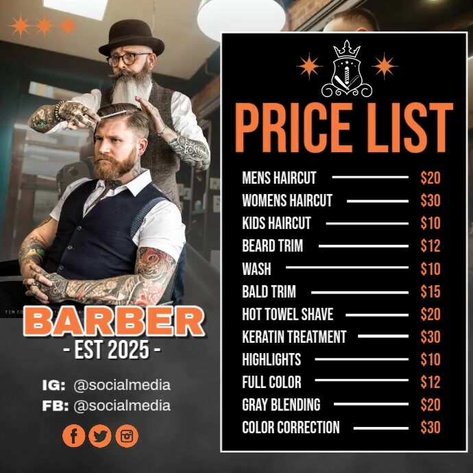 Barber Price List Design Instagram Post template