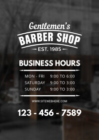 Barber Shop Business Hours Sign Template A4