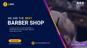 Blue and White Barber Shop Video Twitter-opslag template