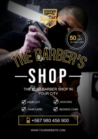 White and Yellow Barber Shop Design A5 template