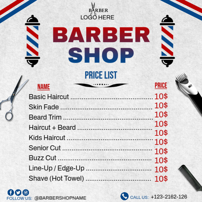 BARBER SHOP PRICE LIST Instagram Post template