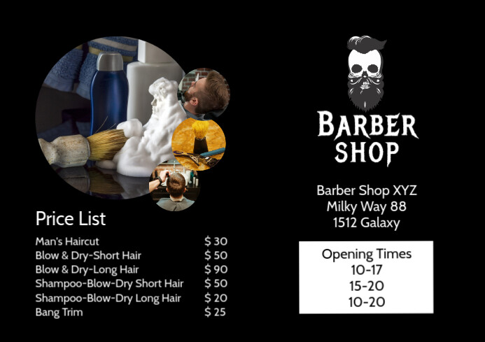 Barber Shop Price List Flyer Hair Salon Ad A4 template