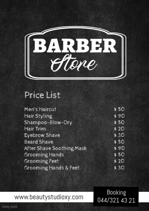 Barber Shop Price List Flyer Poster Hair Cut Template | PosterMyWall