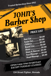 Black and Yellow Barber Shop Price List Poster template