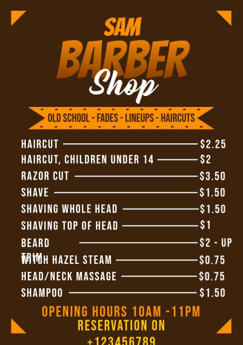 Barber Shop Price List Template | PosterMyWall