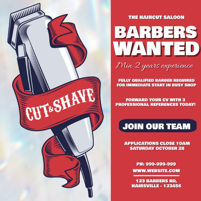 Barbers Wanted Poster Template PosterMyWall