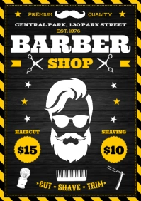Black and Yellow Barber Shop Poster A4 template