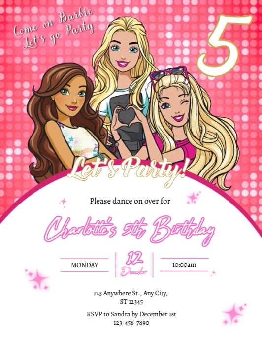 Bday Inv Barbie and Friends Glitter Disco Birthday Inv Template | PosterMyWall