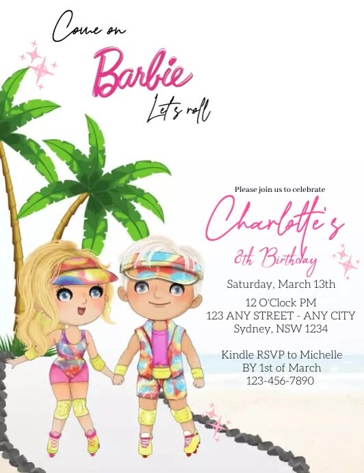 Barbie And Ken Inspired Birthday Invitation Flyer (US Letter) template