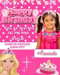Barbie Birthday Invatation Video Instagram Portrait template
