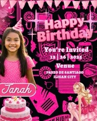 Barbie Birthday Invatation Video Instagram Portrait template