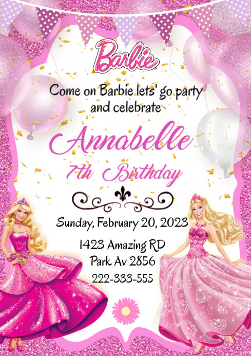 BARBIE BIRTHDAY INVITATIONS Template PosterMyWall BARBIE BIRTHDAY INVITATIONS Template PosterMyWall
