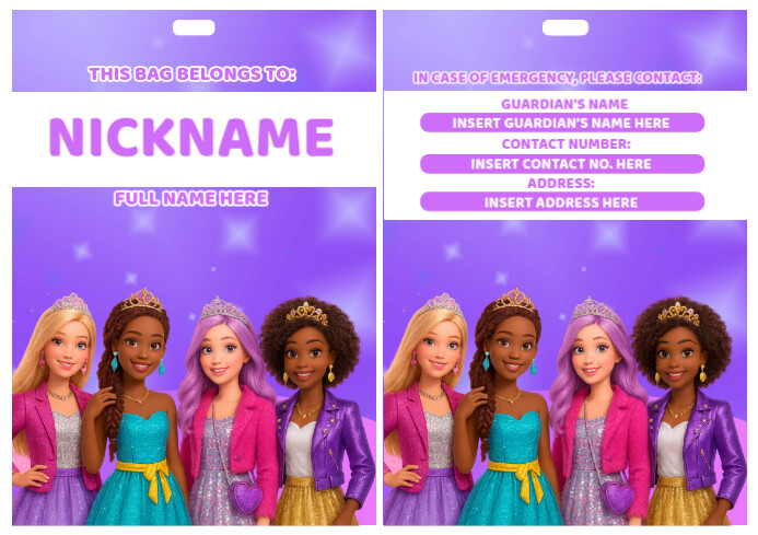 Barbie Dreamhouse Adventures Bag Tag Template & name tag A4