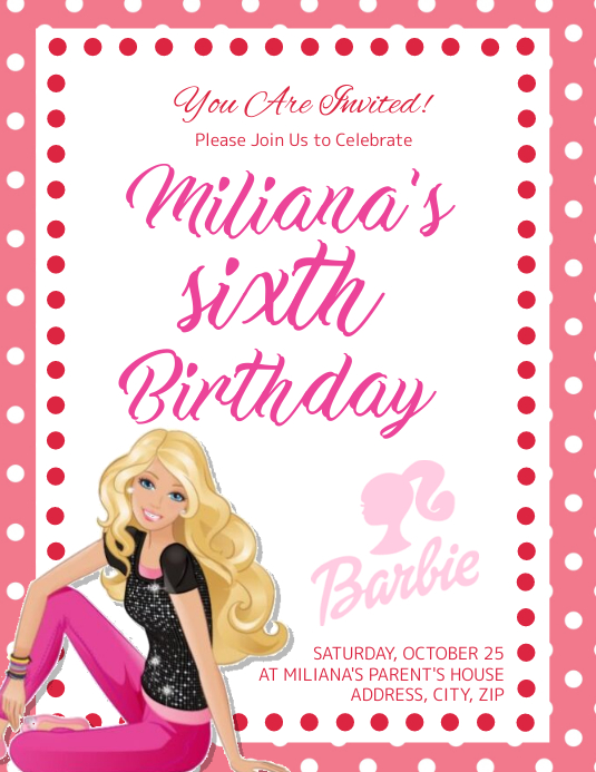 Barbie kids Birthday Invitation Template PosterMyWall