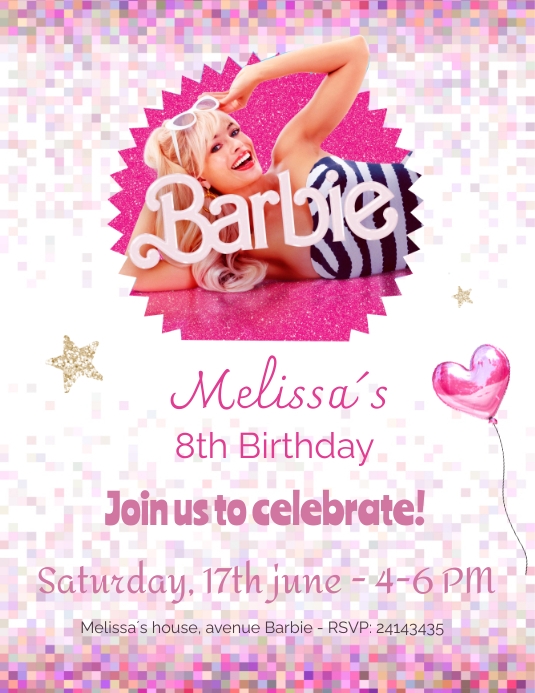 Barbie movie invitation Flyer (Letter pang-US) template