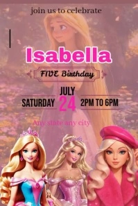 Barbie vedio flyer for baby birthday party Pinterest-grafik template