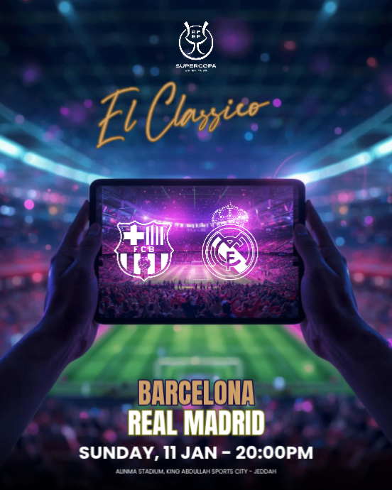 Barcelona vs real madrid supercopa de espana final Template | PosterMyWall