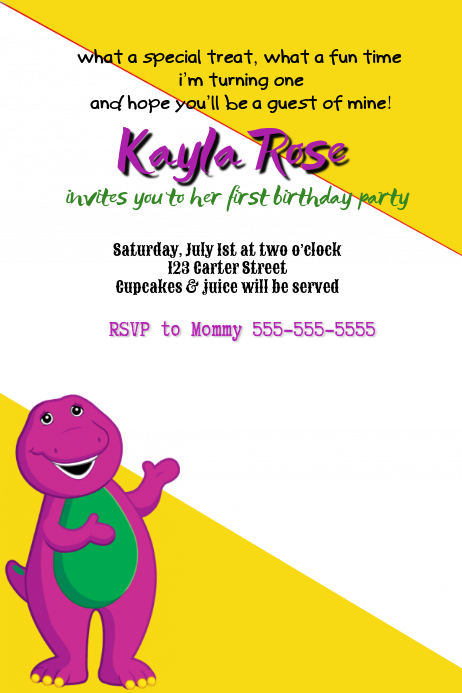 Barney Party Invitation Template Postermywall