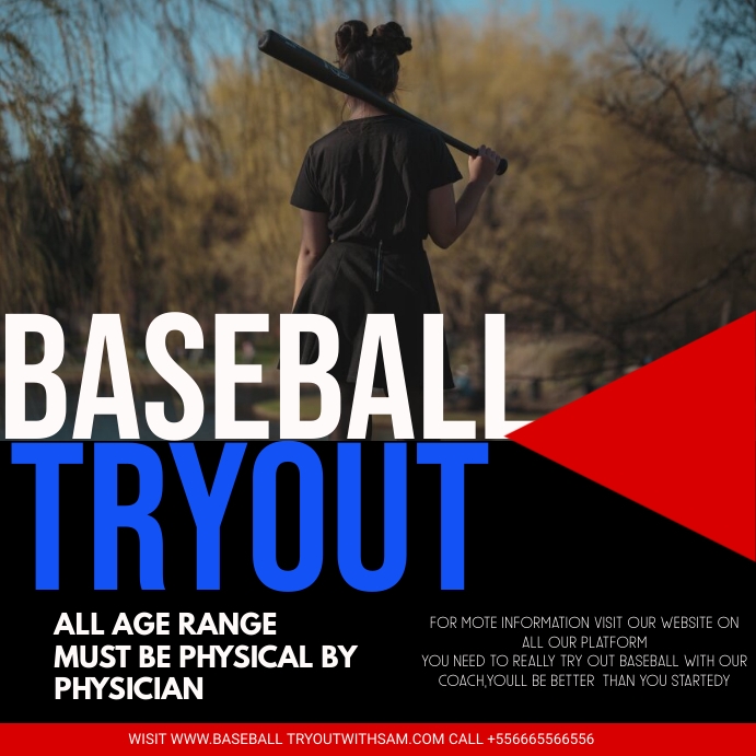 BASE BALL TRY OUT BLACK AND RED Instagram Plasing template