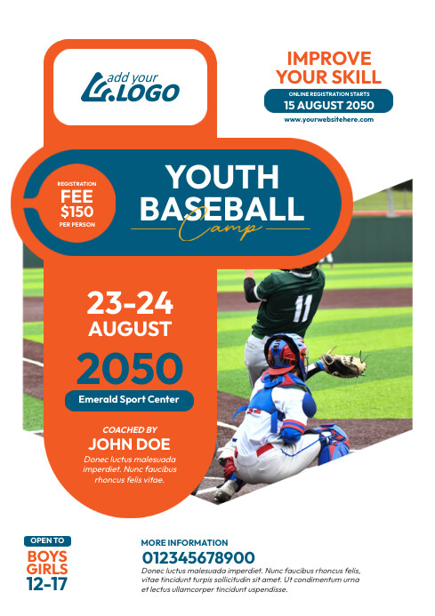 Baseball Camp Flyer Template PosterMyWall