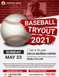 Red and White Baseball Tryouts Flyer template