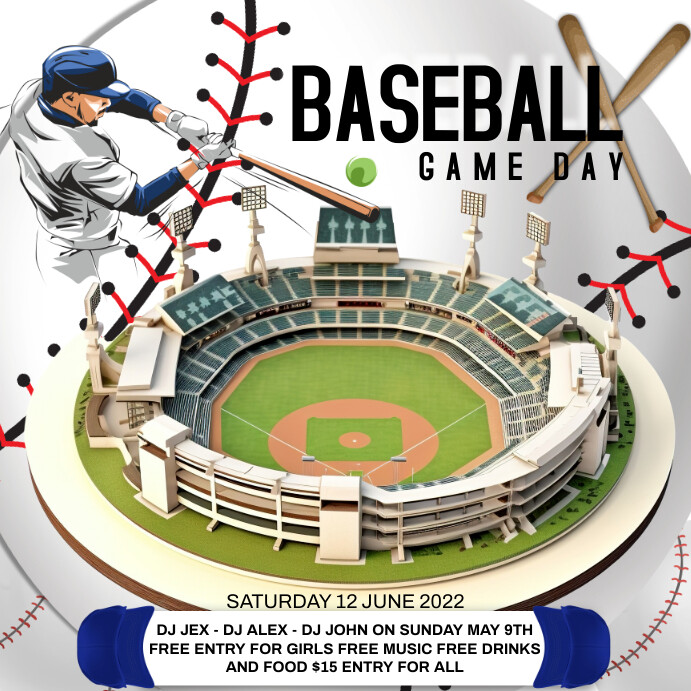 Baseball Game day flyer 方形(1:1) template