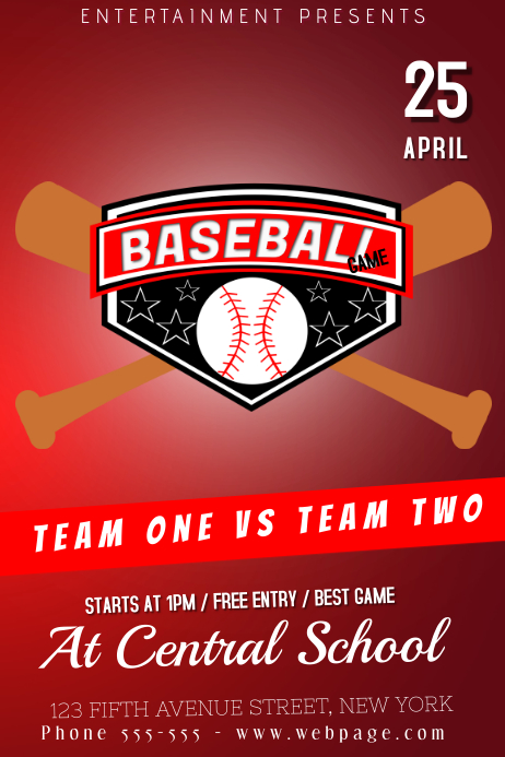baseball game league flyer poster template red | PosterMyWall