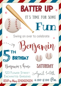 Baseball Invitation, Baseball Invites, A6 template