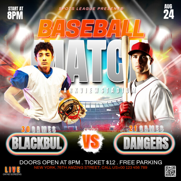 Baseball Match Day Flyer Template | PosterMyWall