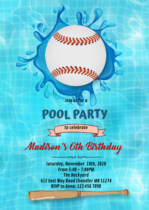 Baseball Pool Party invitation Template | PosterMyWall