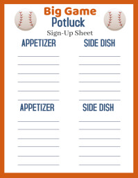 Baseball Potluck Sign Up Sheet Flyer (US Letter) template