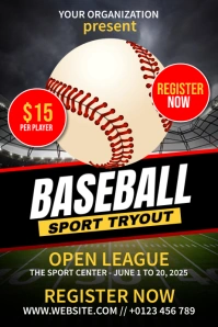 Baseball Sport Tryout Póster template