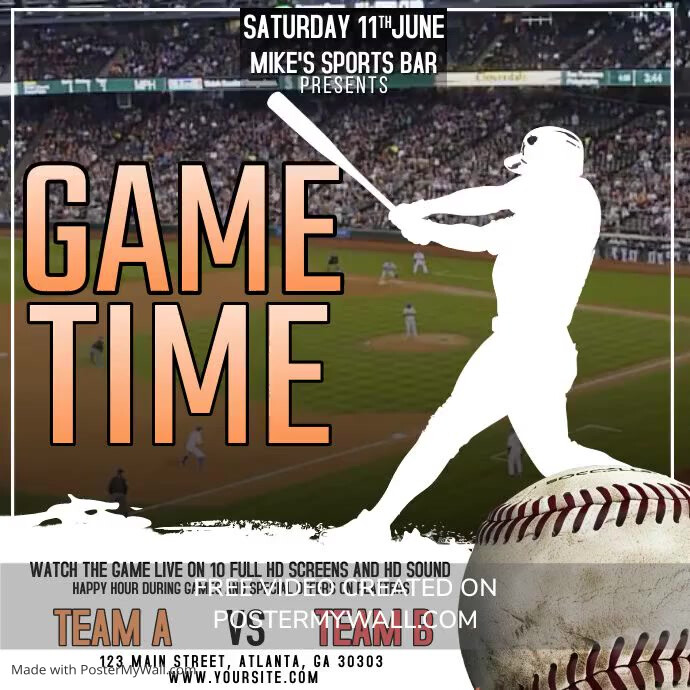 Baseball Sports Bar Flyer template, tball tee Instagram Post