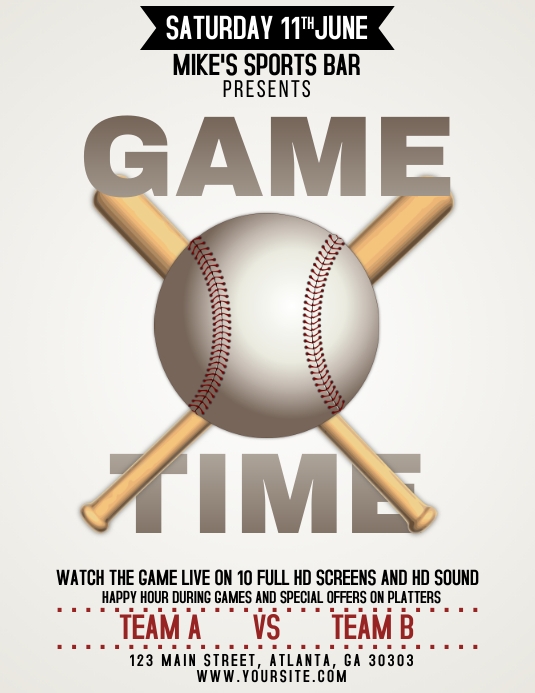 Baseball Sports Bar Flyer template Folheto (US Letter)