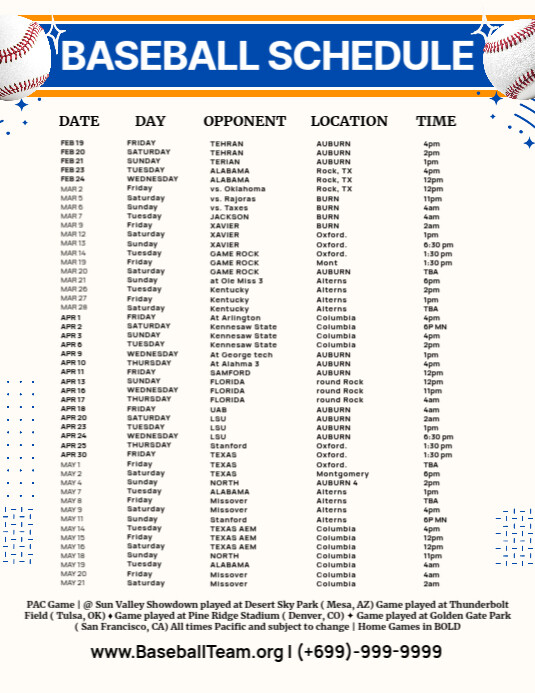 Baseball Team Schedule Template Baseball Team Schedule Template