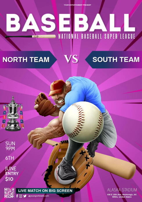 Baseball tournament games matches flyer Template | PosterMyWall