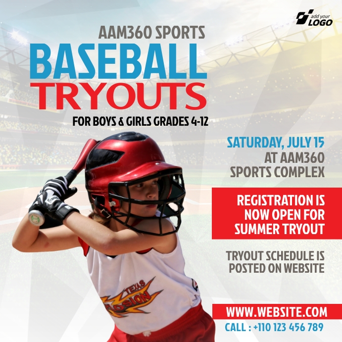 Baseball Tryouts Ad Template | PosterMyWall