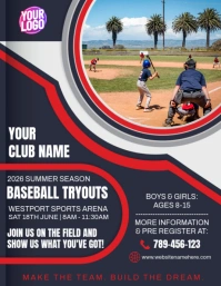 Baseball tryouts invitation flyer template