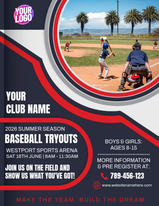 Baseball tryouts invitation flyer Pamflet (VSA Brief) template