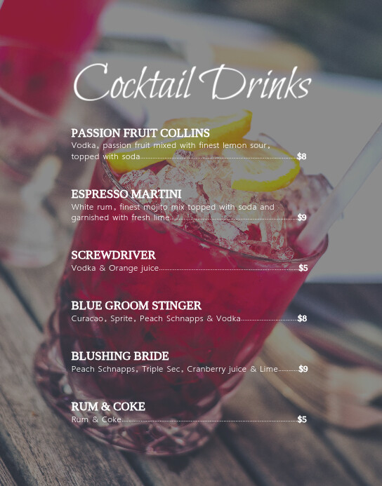 Basic Cocktail Menu Template PosterMyWall