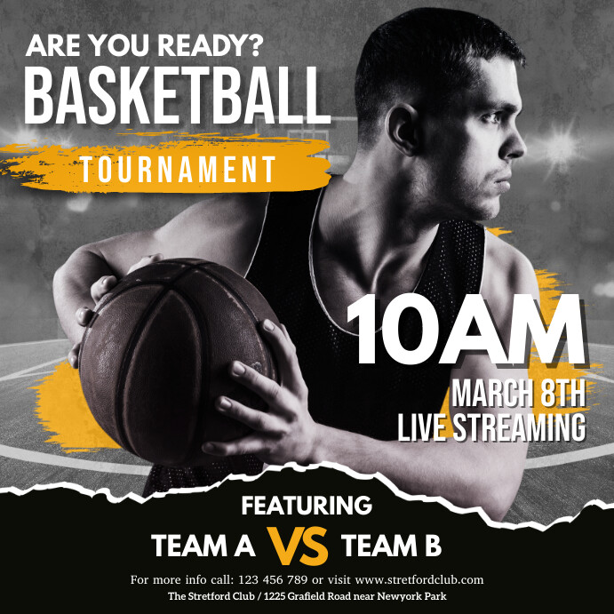 basketball, march madness, basketball match Kwadrat (1:1) template