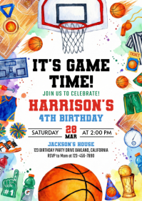 Basketball Birthday Invitation A5 template