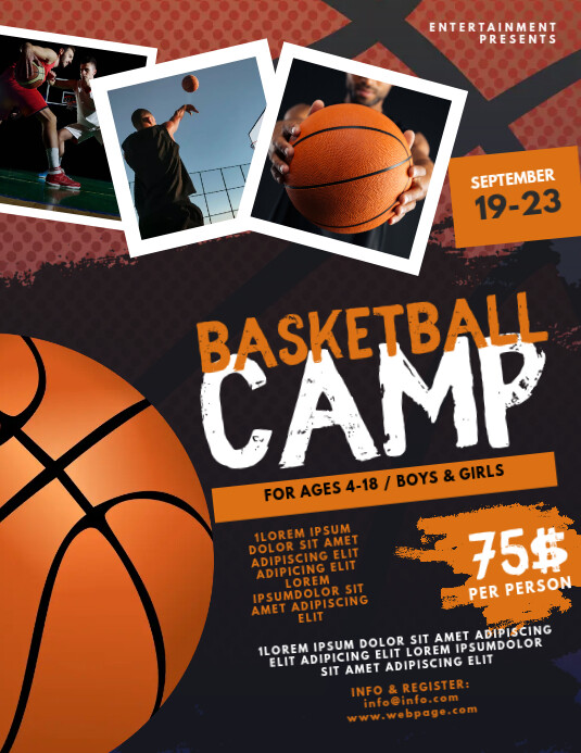 Basketball camp flyer template Folheto (US Letter)