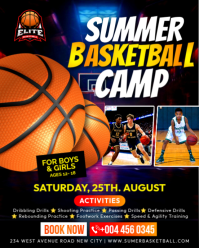 Basketball Camp youth bball training clinic summer invitation social media promotion poster backgrou Instagram Portrait template