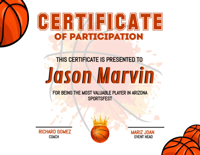 basketball certificate Template | PosterMyWall basketball-certificate-template-postermywall